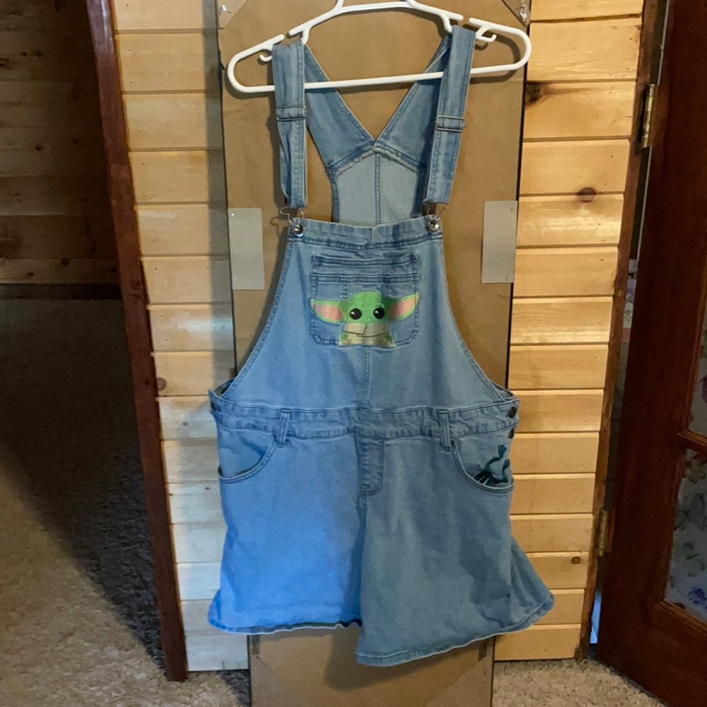 Hot topic Baby Yoda overall shorts